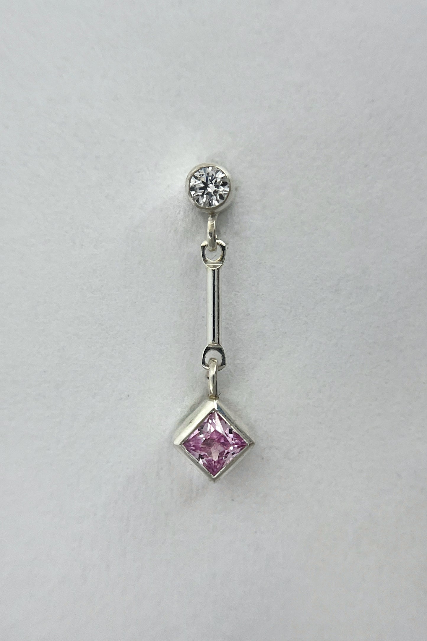 tiny dangle stud earrings / pink sapphire