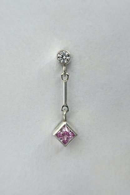 tiny dangle stud earrings / pink sapphire