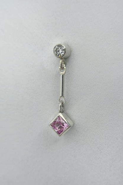 tiny dangle stud earrings / pink sapphire