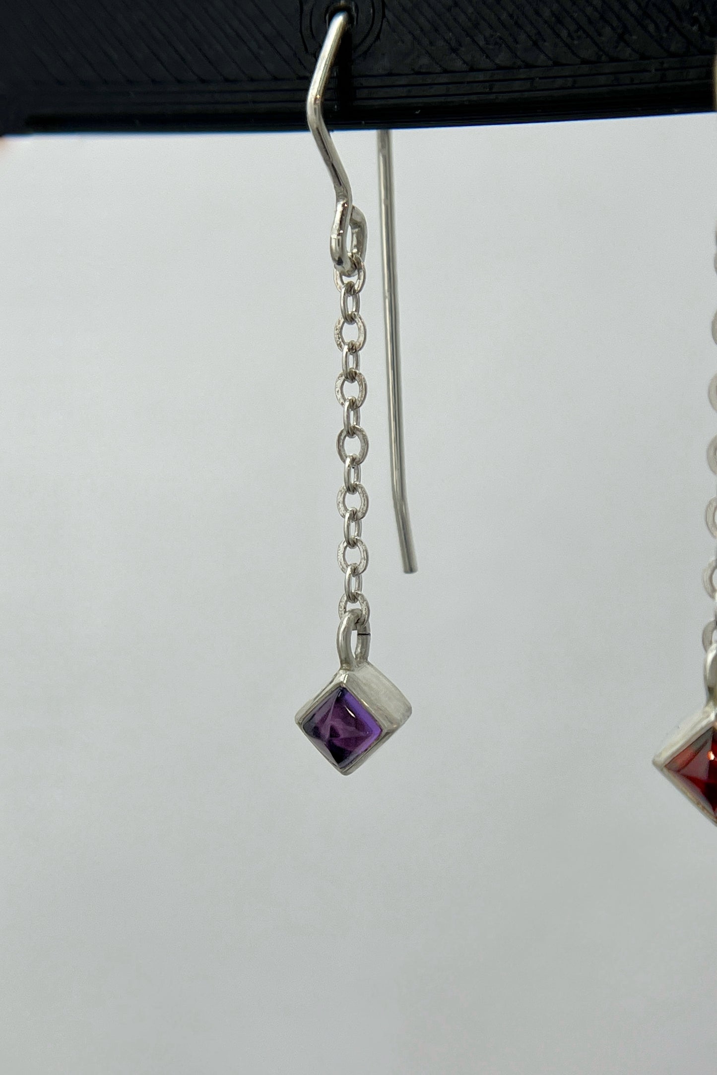 sugarloaf dangle earrings / garnet & amethyst