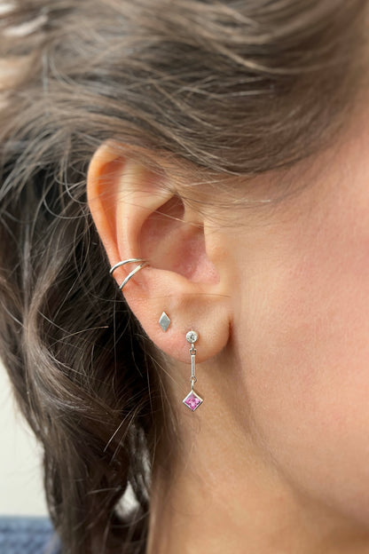 tiny dangle stud earrings / pink sapphire