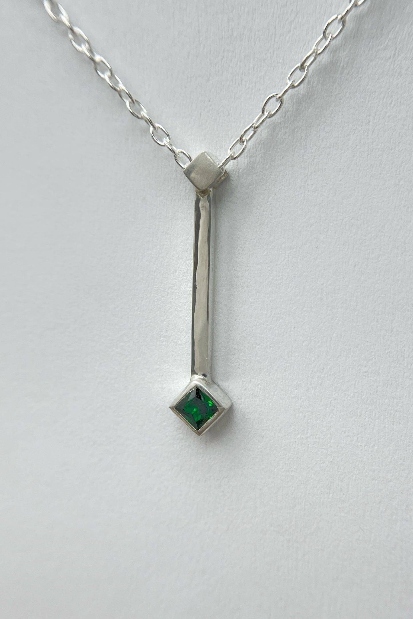 tiny droplet necklace / green cubic zirconia