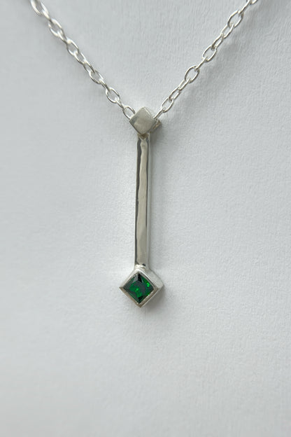 tiny droplet necklace / green cubic zirconia