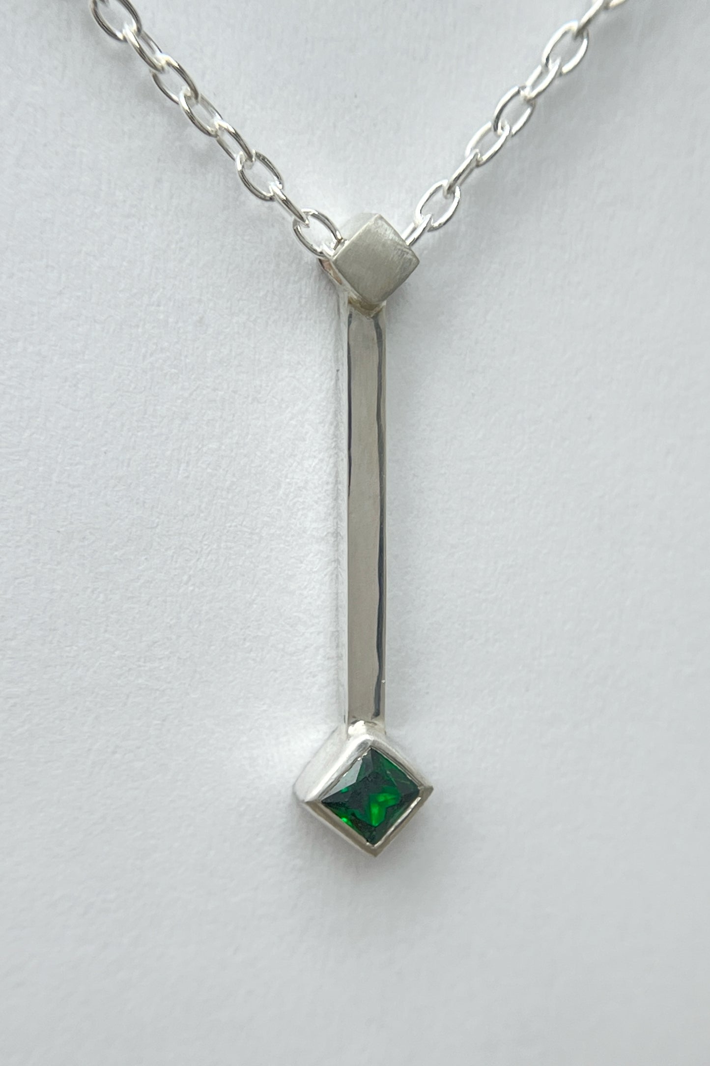 tiny droplet necklace / green cubic zirconia