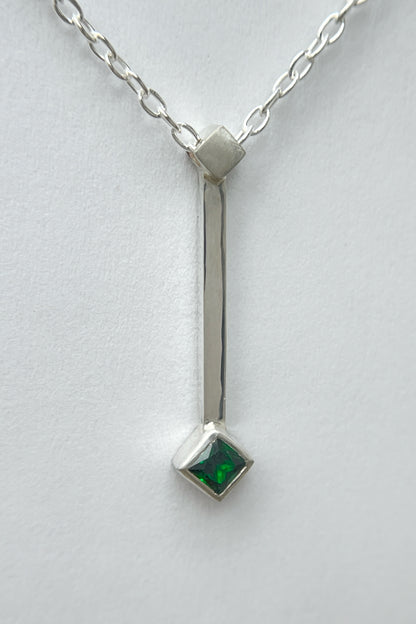 tiny droplet necklace / green cubic zirconia