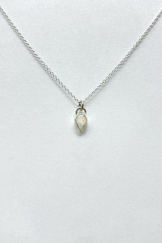 tiny teardrop necklace / white opal