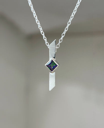 warp necklace / mystic topaz, sunstone, white cz