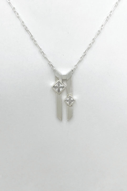 double warp necklace / white cubic zirconia