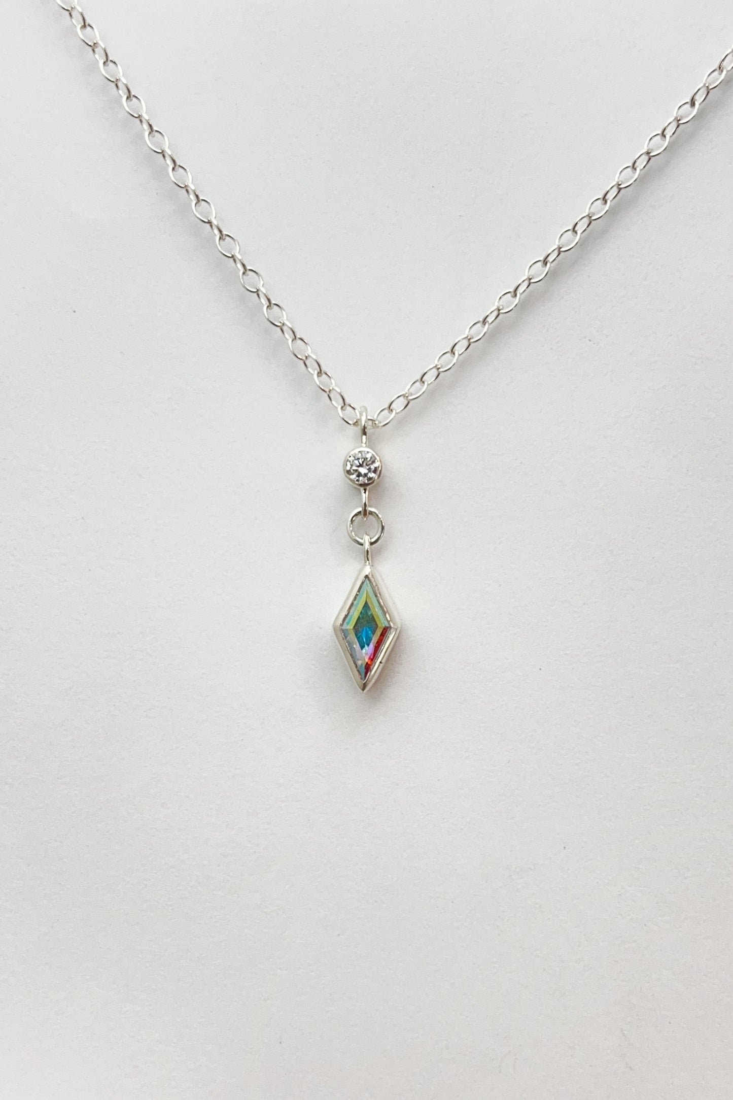 dainty dangle necklace / mercury mist topaz with diamond accent