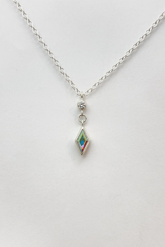 dainty dangle necklace / mercury mist topaz with diamond accent