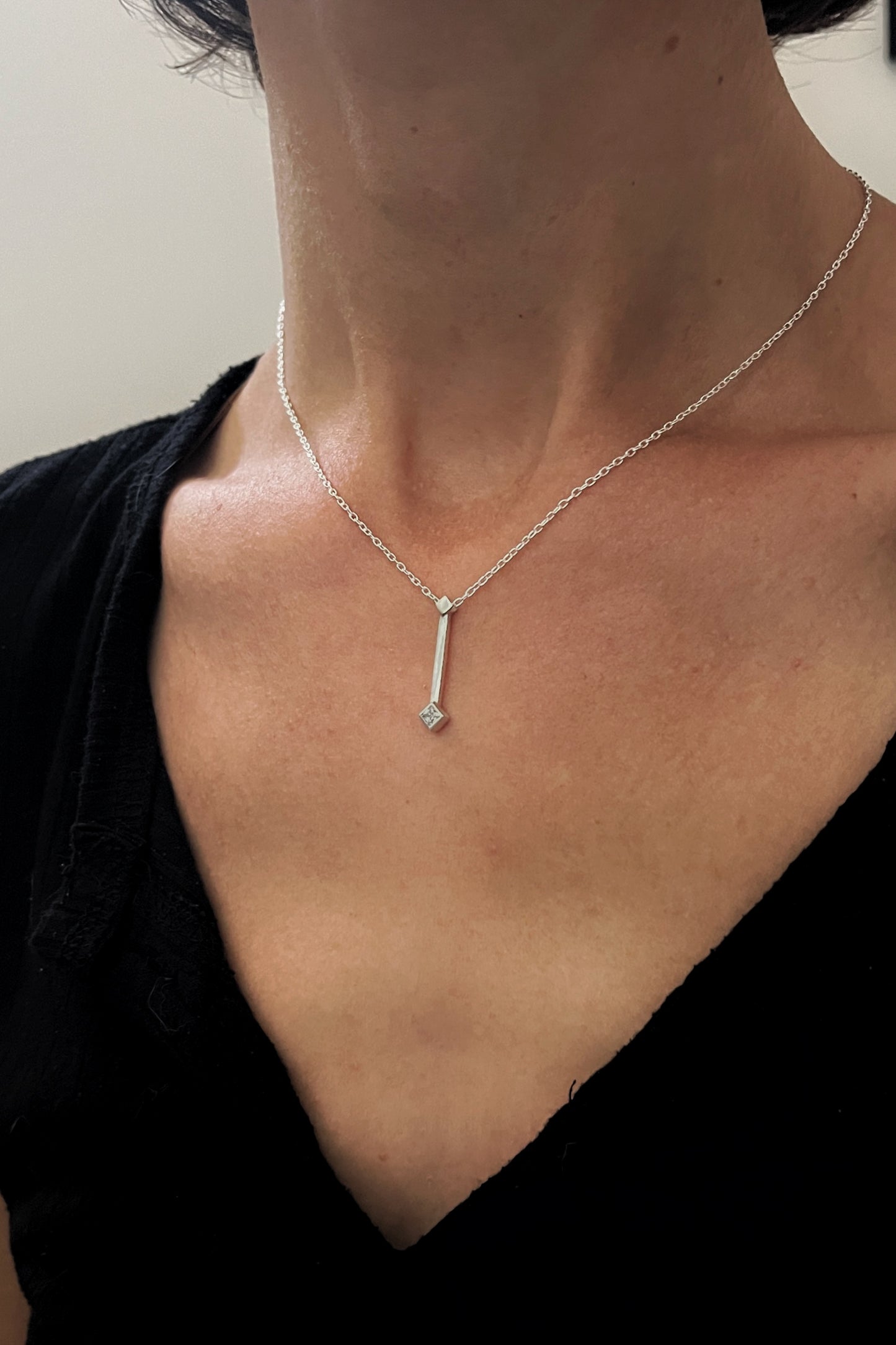 tiny droplet necklace / white cubic zirconia