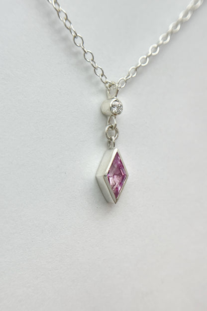 dainty dangle necklace / pink sapphire with diamond accent