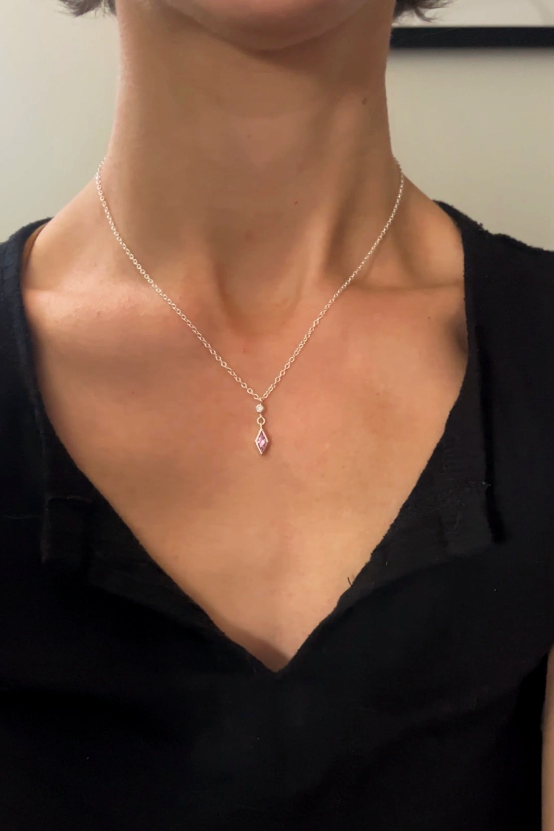 dainty dangle necklace / pink sapphire with diamond accent