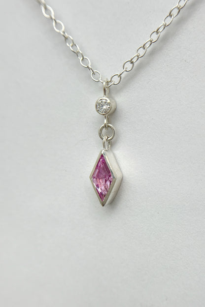 dainty dangle necklace / pink sapphire with diamond accent