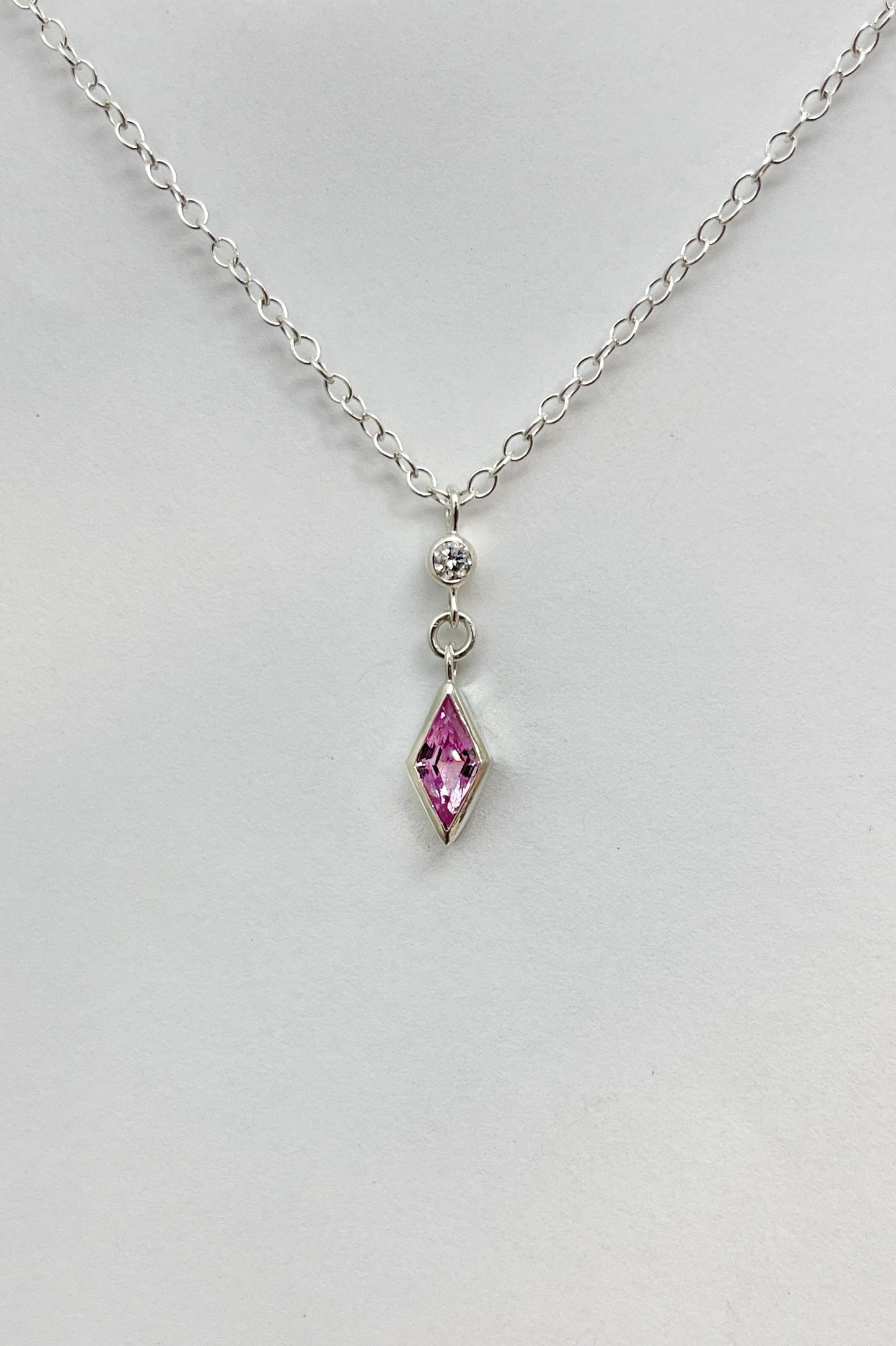 dainty dangle necklace / pink sapphire with diamond accent