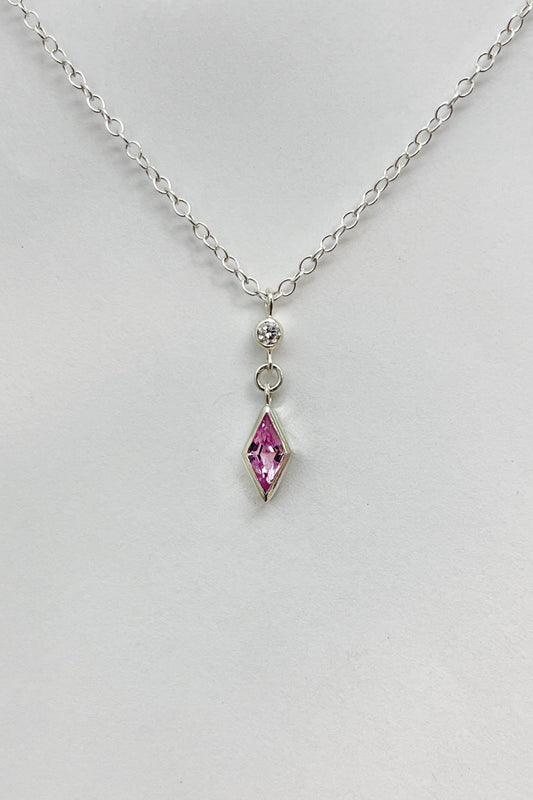 dainty dangle necklace / pink sapphire with diamond accent