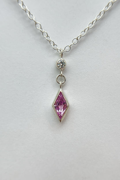 dainty dangle necklace / pink sapphire with diamond accent