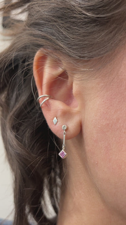 tiny dangle stud earrings / pink sapphire