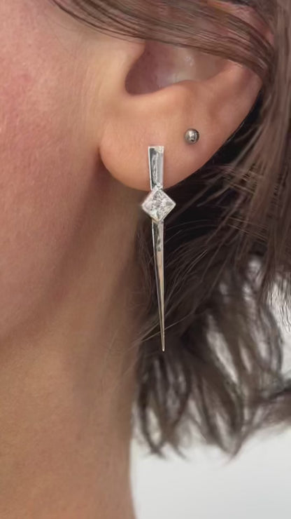 long spike earrings / white sapphire