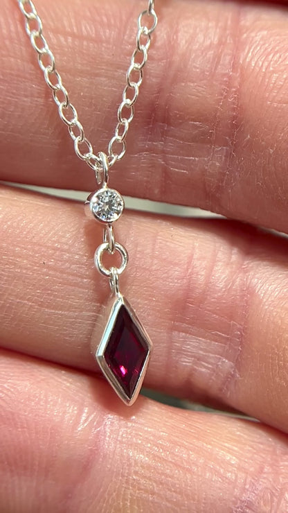 dainty dangle necklace / ruby with diamond accent