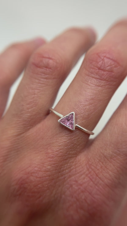 tiny triangle ring / pink cubic zirconia / size 7