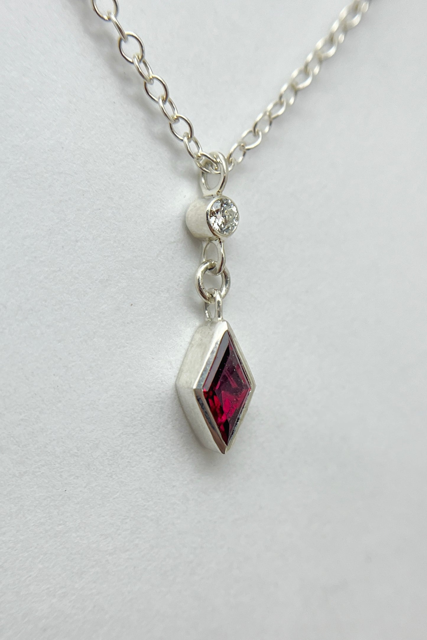dainty dangle necklace / ruby with diamond accent