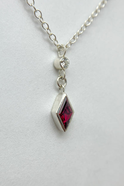 dainty dangle necklace / ruby with diamond accent