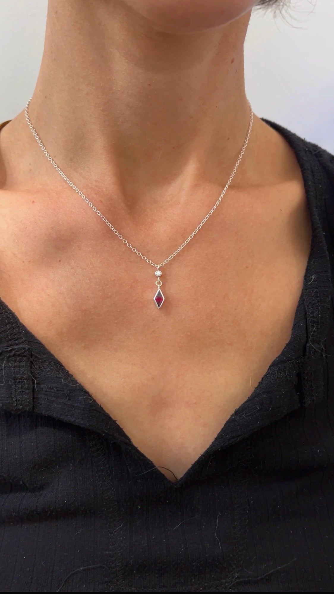 dainty dangle necklace / ruby with diamond accent