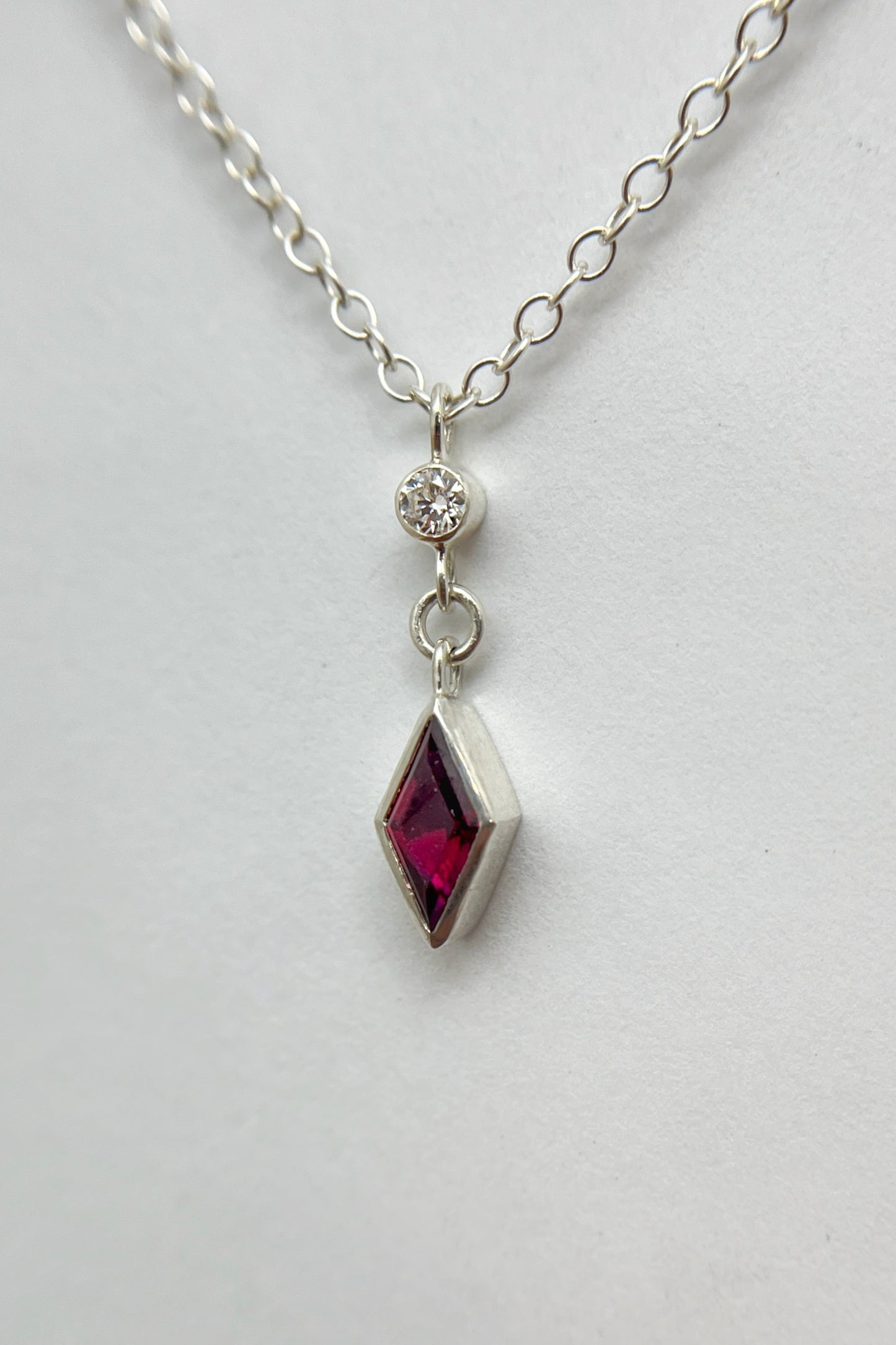 dainty dangle necklace / ruby with diamond accent