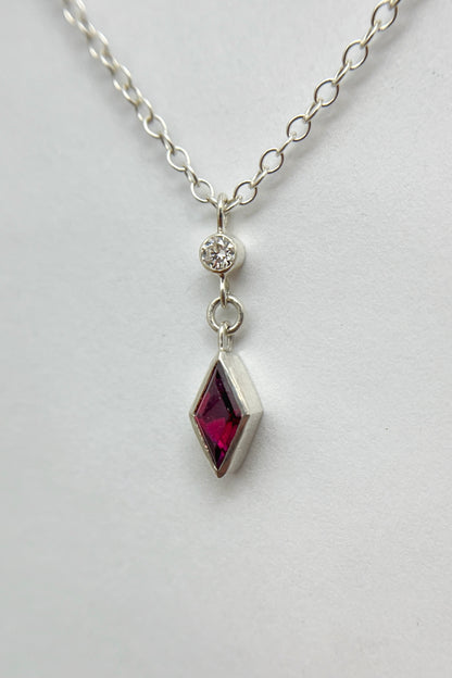 dainty dangle necklace / ruby with diamond accent