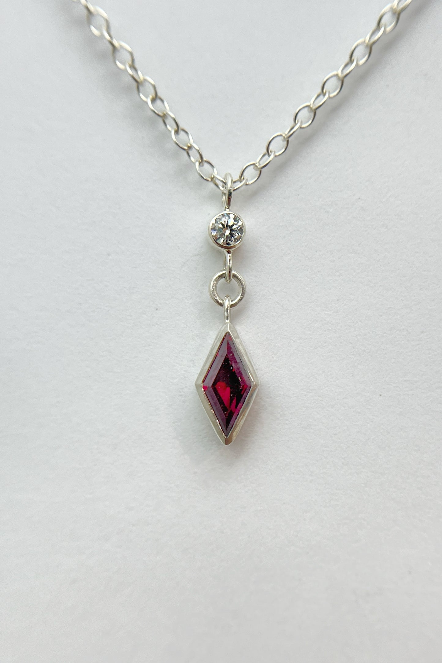 dainty dangle necklace / ruby with diamond accent