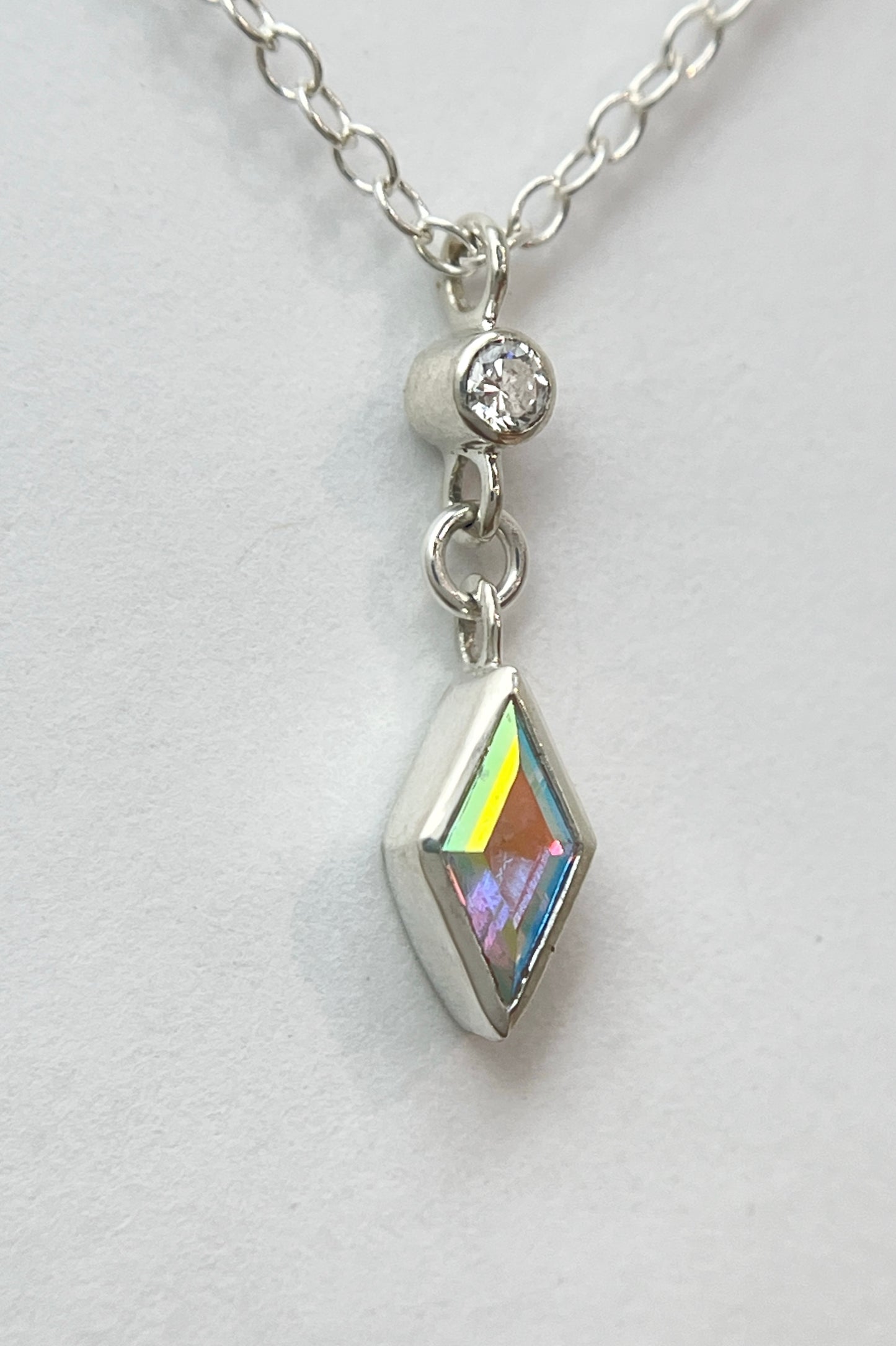 dainty dangle necklace / mercury mist topaz with diamond accent