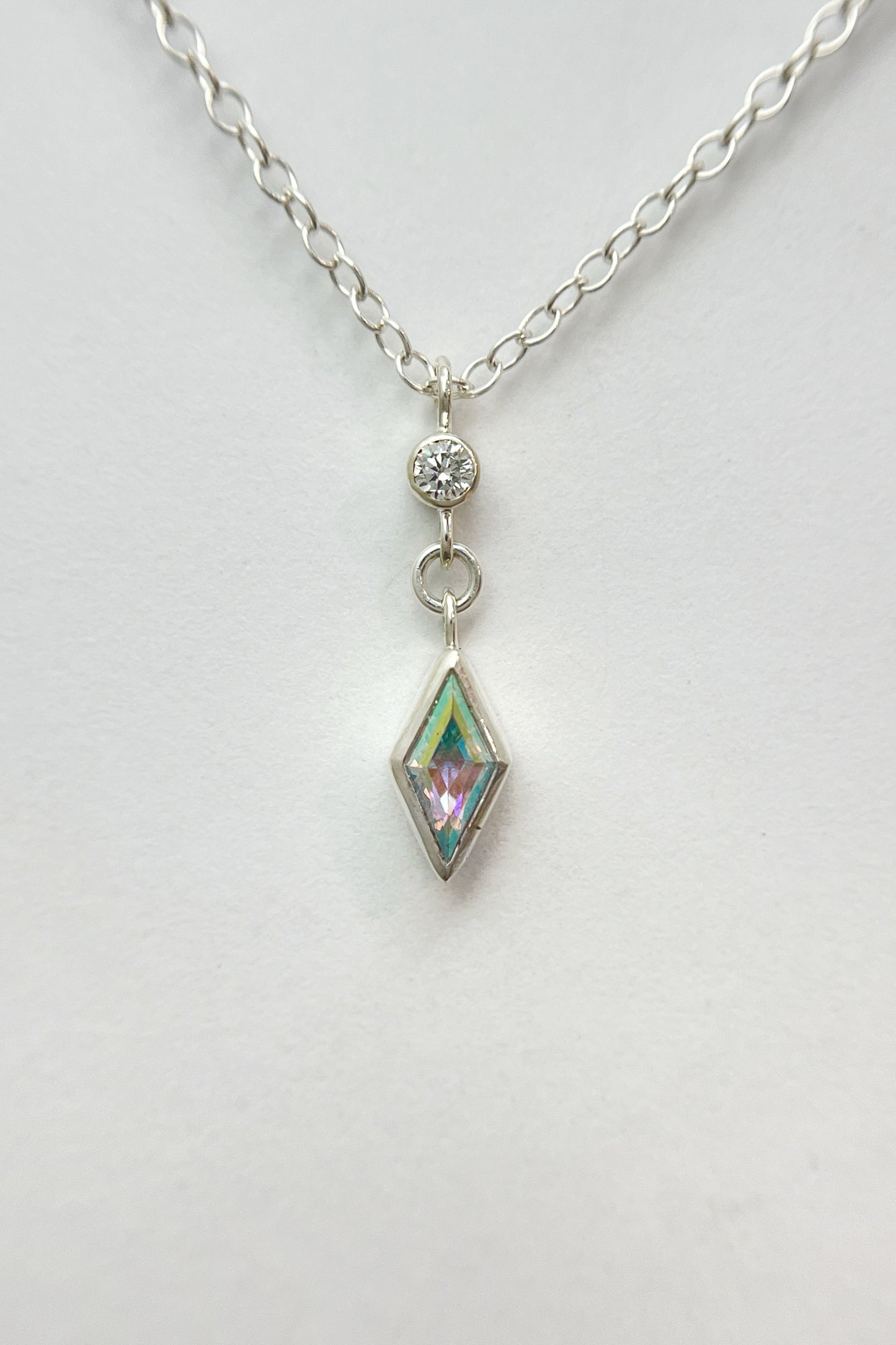 dainty dangle necklace / mercury mist topaz with diamond accent