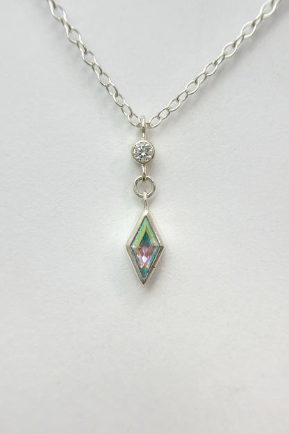 dainty dangle necklace / mercury mist topaz with diamond accent