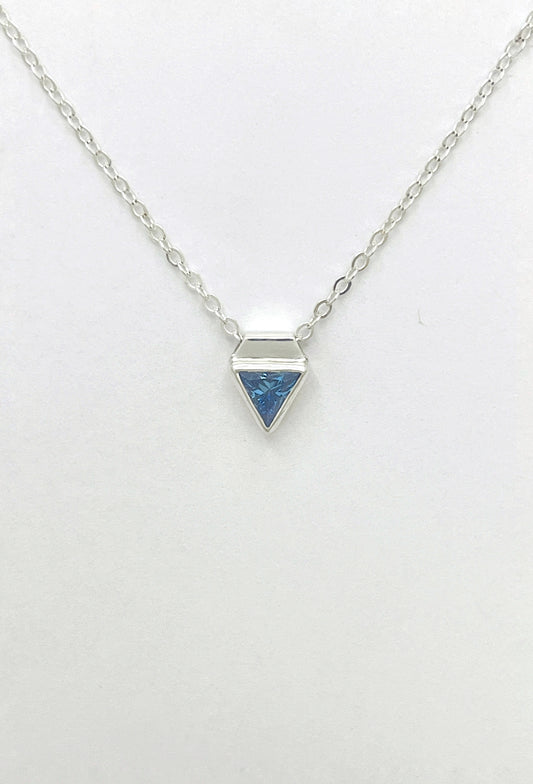 tiny triangle necklace / blue cubic zirconia