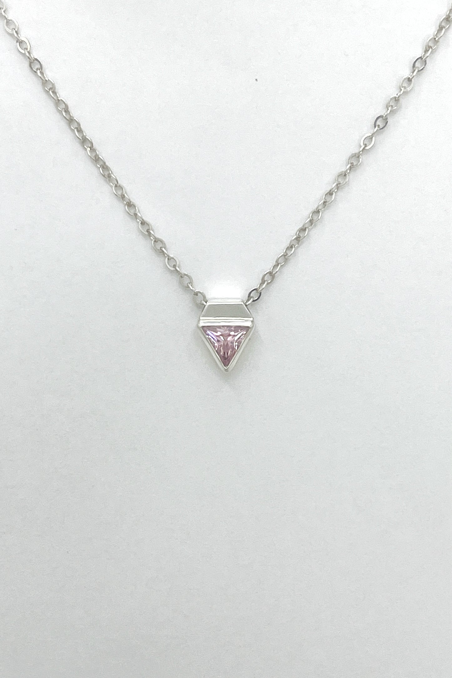 tiny triangle necklace / pink cubic zirconia