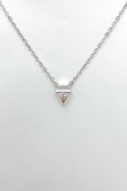 tiny triangle necklace / pink cubic zirconia